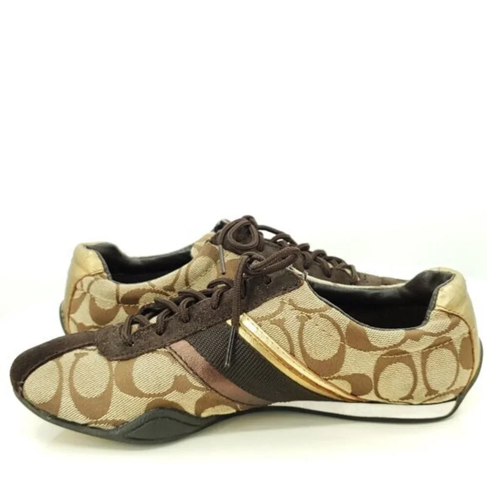 Coach Jayme Signature Suede/Canvas Sneakers 6 Brown/Tan/Gold